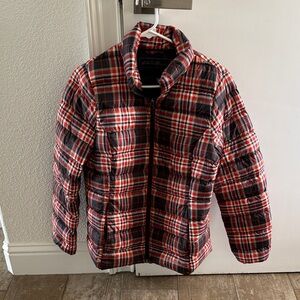 Eddie Bauer Red/Dark Orange and Black Plaid Jacket